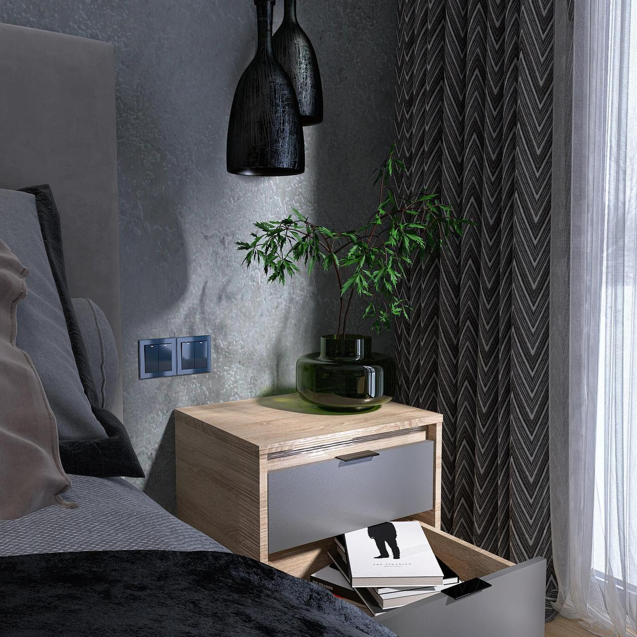 Тумба прикроватная EVR- Сити-450 дуб Сонома + фасад графит