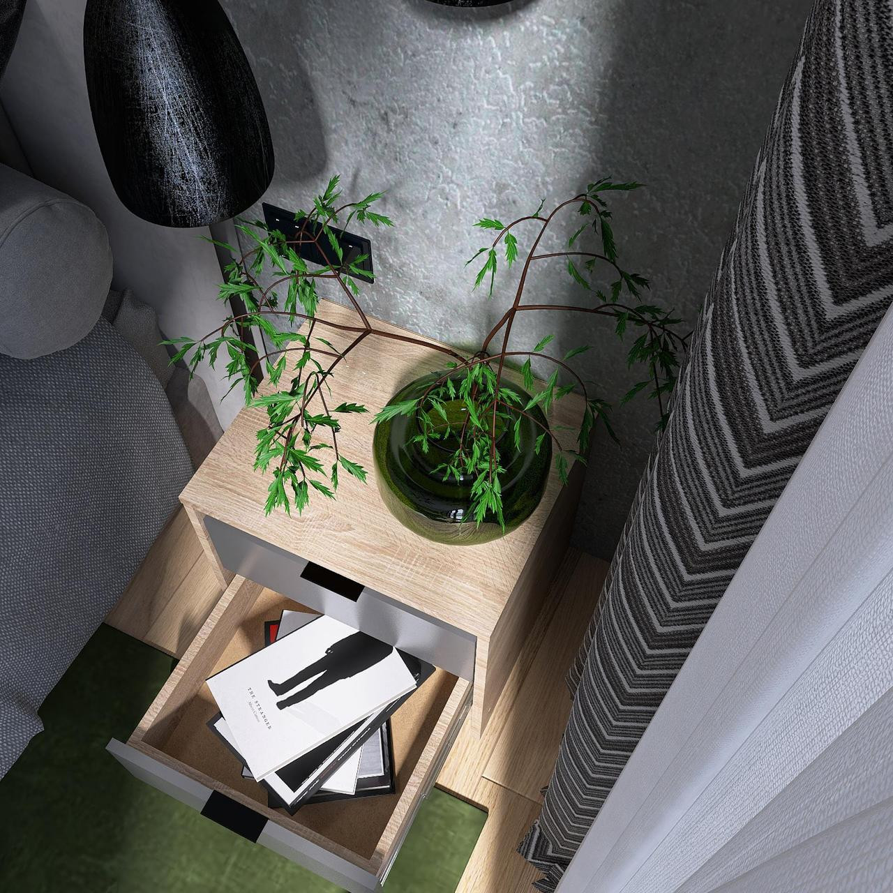 Тумба прикроватная EVR- Сити-450 дуб Сонома + фасад графит