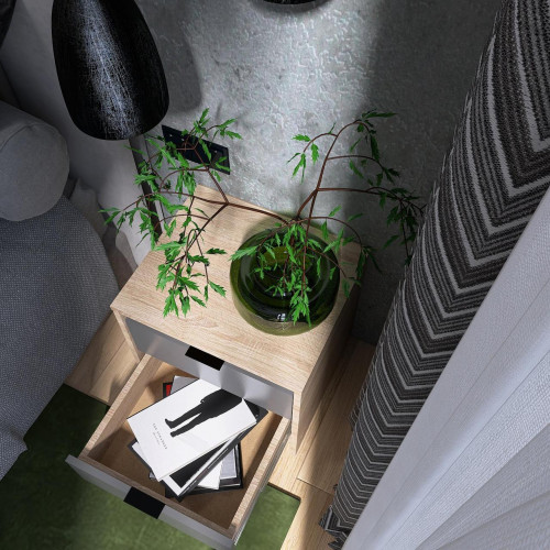 Тумба прикроватная EVR- Сити-450 дуб Сонома + фасад графит