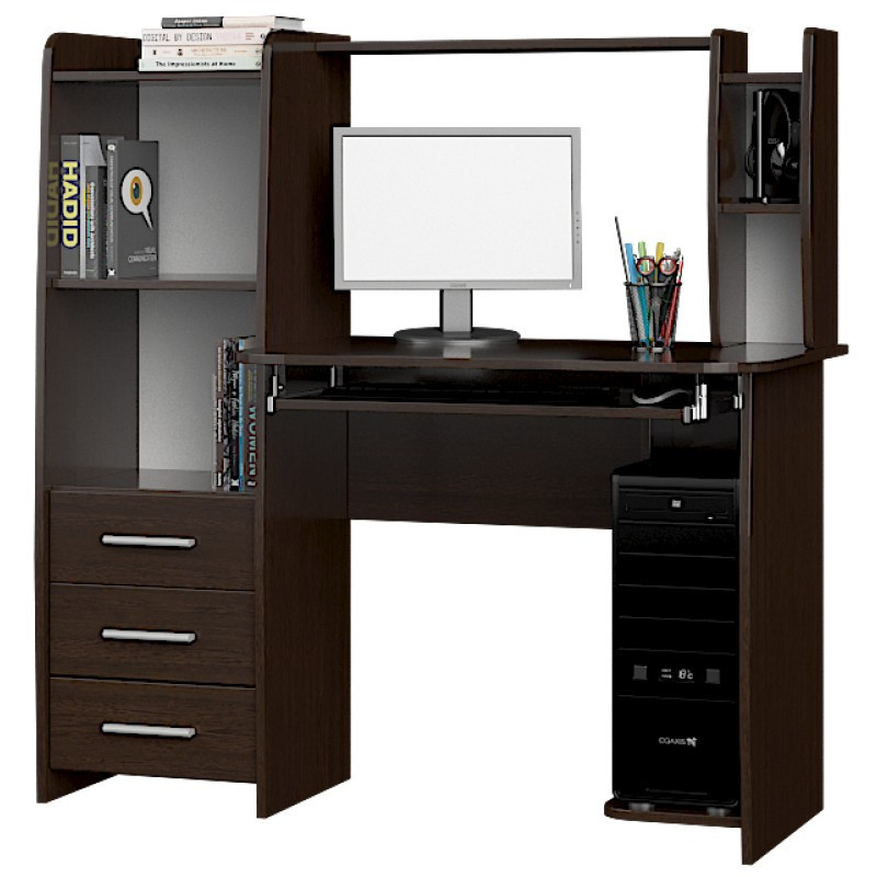 Стол компьютерный с надстройкой EVR- Лира венге темный