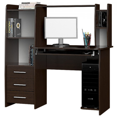 Стол компьютерный с надстройкой EVR- Лира венге темный