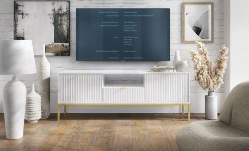 Тумба под телевизор Perfect Home Новая/Nova 1-дверная с 2 ящиками, золотые ножки RTV154 Белый