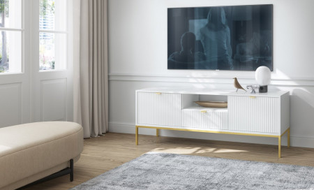 Тумба под телевизор Perfect Home Новая/Nova 1-дверная с 2 ящиками, золотые ножки RTV154 Белый