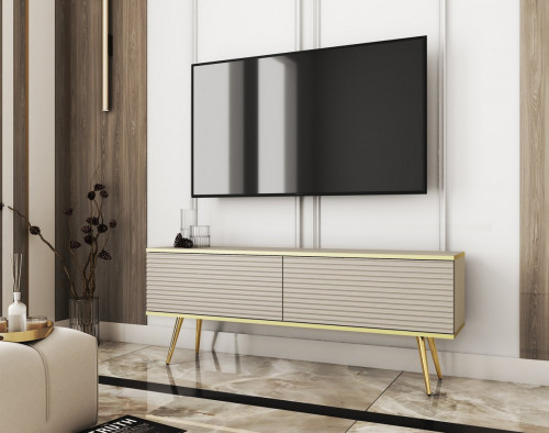 Тумба под ТВ Perfect Home Оро / Oro RTV135 MDF 2-дверная с золотыми ножками Бежевый