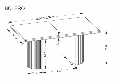 Стол HALMAR BOLERO черный 160-250 см