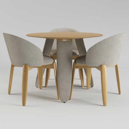 Стол обеденный LVK- Rino диаметр 100 дуб маркетри/ Node 07