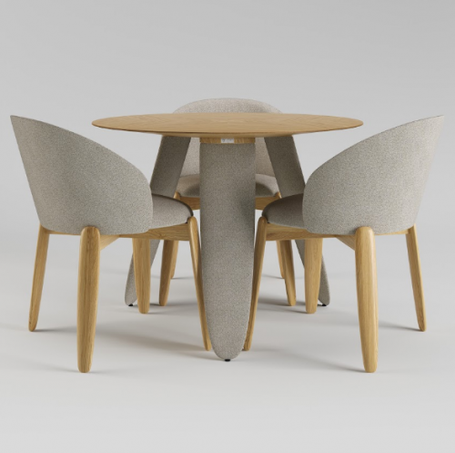 Стол обеденный LVK- Rino диаметр 100 дуб маркетри/ Node 07