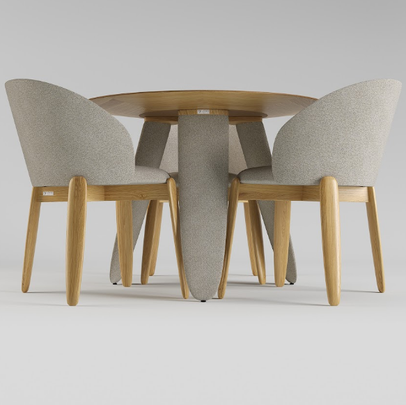 Стол обеденный LVK- Rino диаметр 100 дуб маркетри/ Node 07