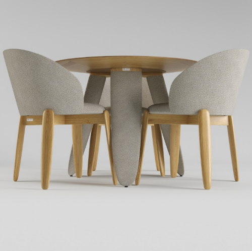 Стол обеденный LVK- Rino диаметр 100 дуб маркетри/ Node 07