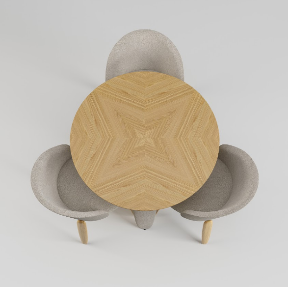 Стол обеденный LVK- Rino диаметр 100 дуб маркетри/ Node 07