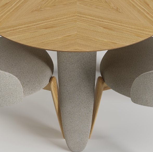 Стол обеденный LVK- Rino диаметр 100 дуб маркетри/ Node 07