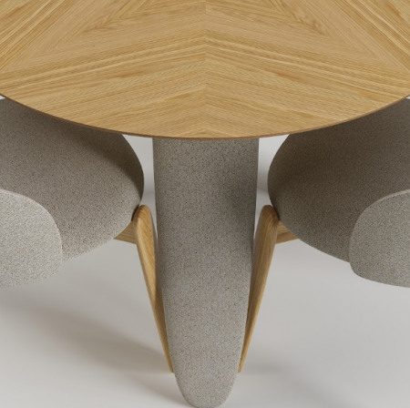 Стол обеденный LVK- Rino диаметр 100 дуб маркетри/ Node 07