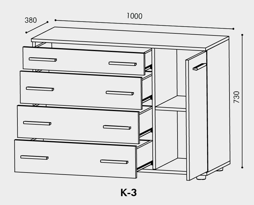 Комод для спальни EVR- К-3 (телескопы) венге + фасад дуб молочный