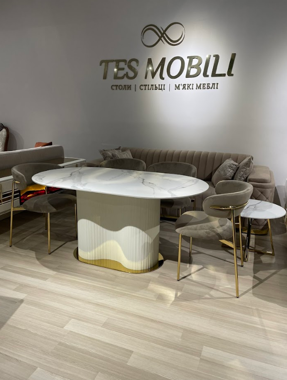 Стол модерн EXI- Стіл  AMALIA-G (Амалия) белый мрамор глянец керамика 