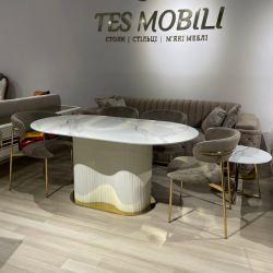 Стол модерн EXI- Стіл  AMALIA-G (Амалия) белый мрамор глянец керамика 
