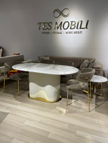 Стол модерн EXI- Стіл  AMALIA-G (Амалия) белый мрамор глянец керамика 