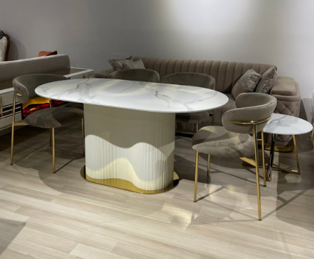 Стол модерн EXI- Стіл  AMALIA-G (Амалия) белый мрамор глянец керамика 