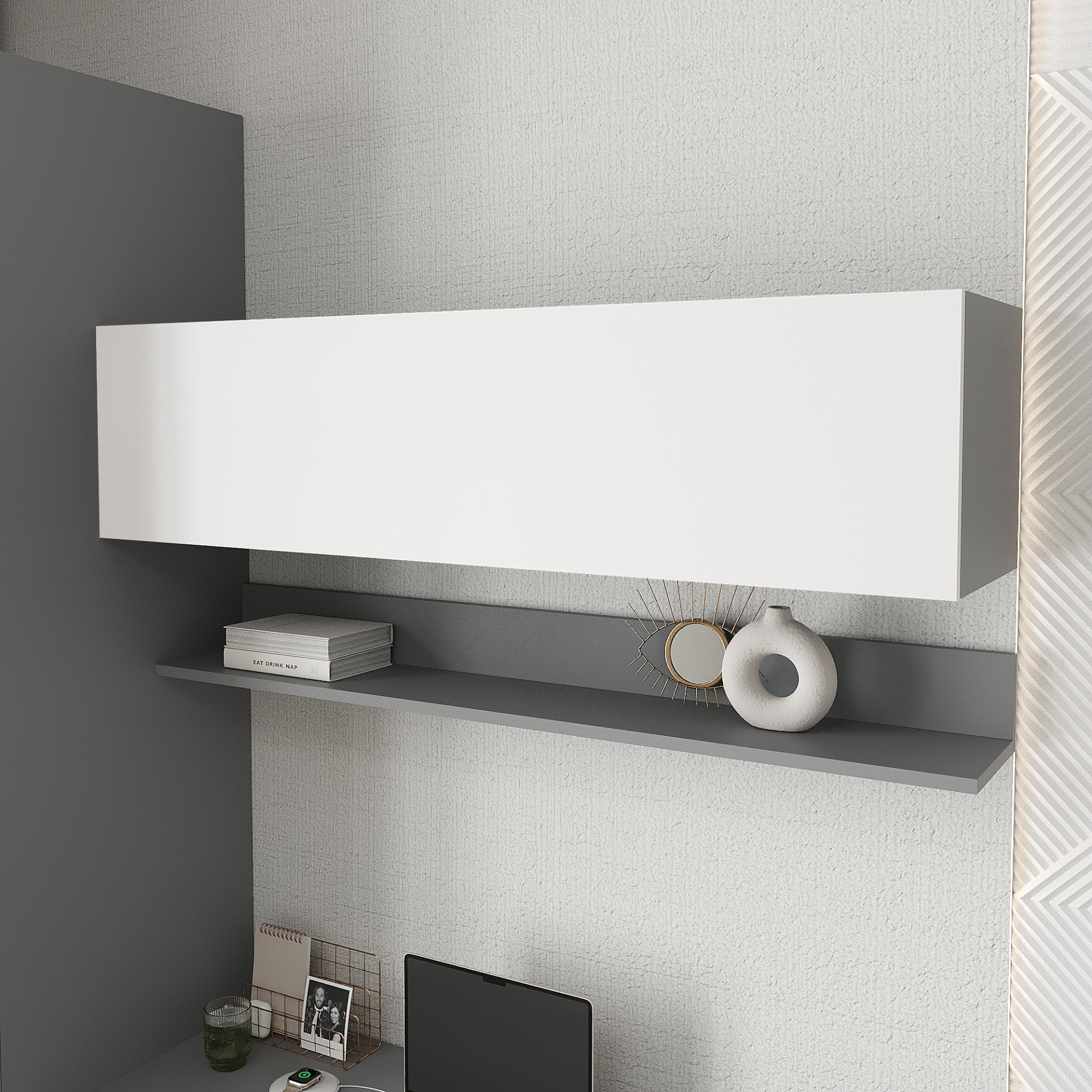 Полка навесная для книг KOD- ПК-11 Ейр (белый фасад)