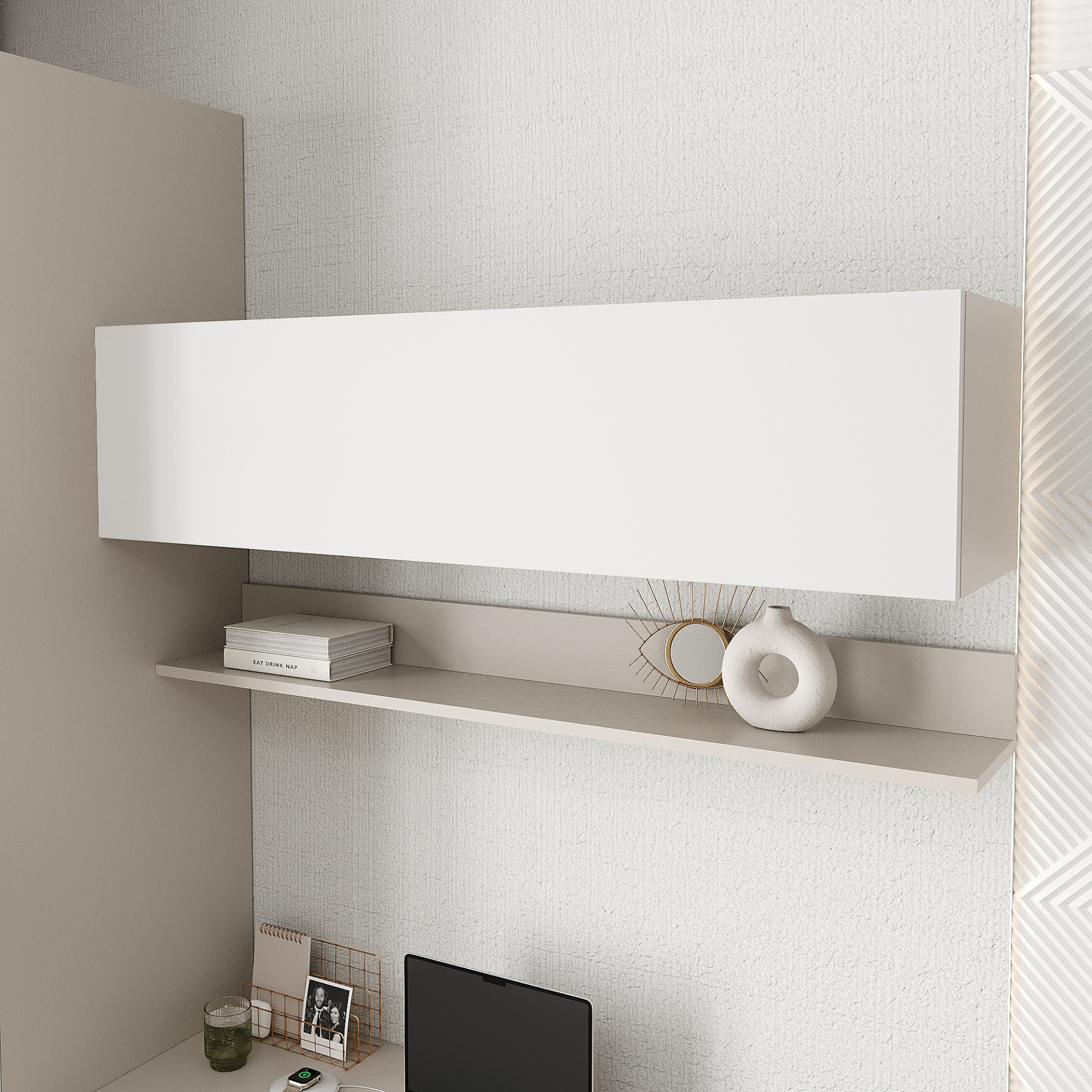 Полка навесная для книг KOD- ПК-11 Ейр (белый фасад)