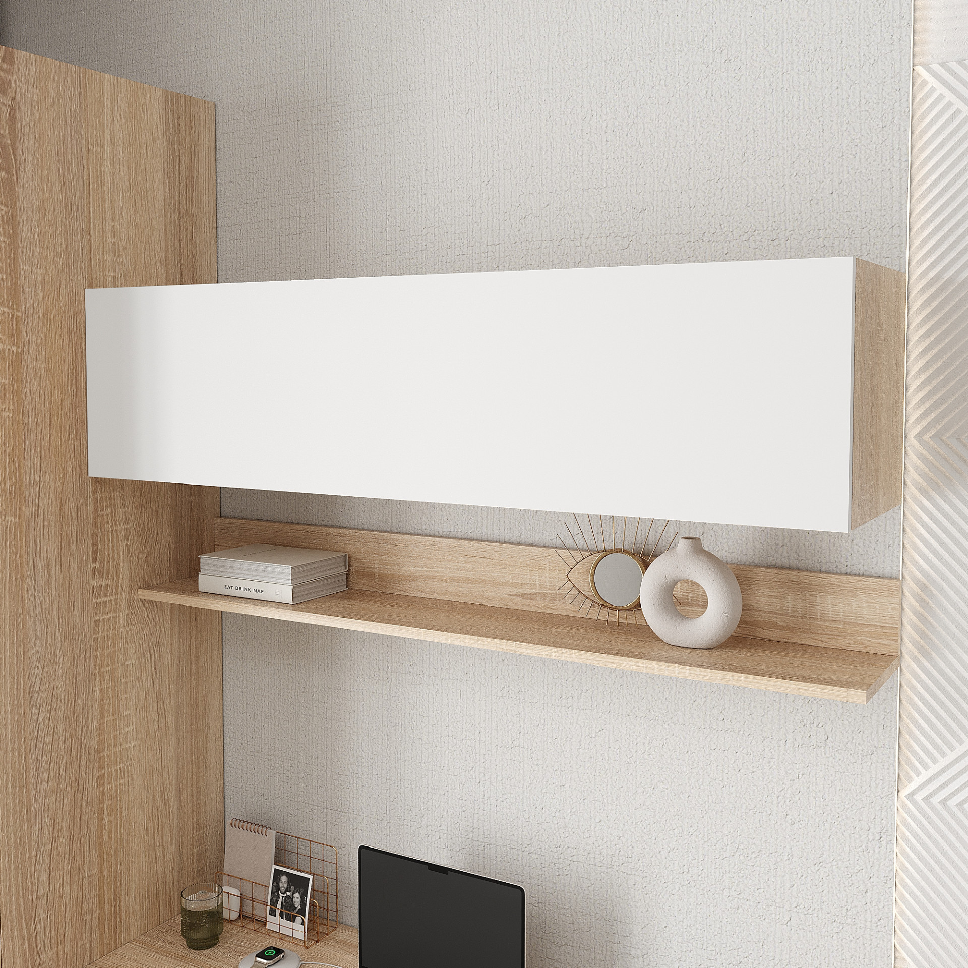 Полка навесная для книг KOD- ПК-11 Ейр (белый фасад)