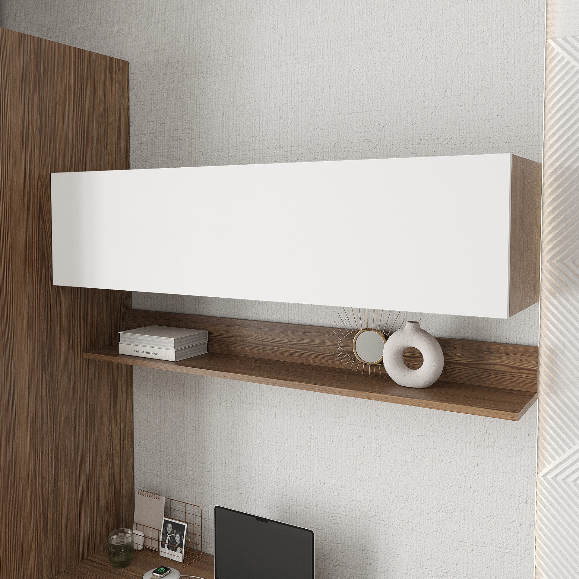 Полка навесная для книг KOD- ПК-11 Ейр (белый фасад)