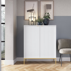 Комод высокий Perfect Home Новая/Nova 2-дверный с золотыми ножками K104 Белый