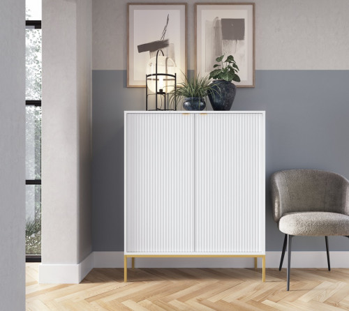 Комод высокий Perfect Home Новая/Nova 2-дверный с золотыми ножками K104 Белый
