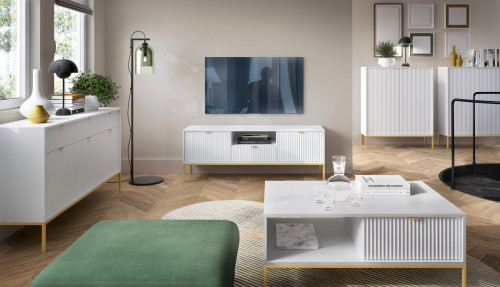 Комод высокий Perfect Home Новая/Nova 2-дверный с золотыми ножками K104 Белый