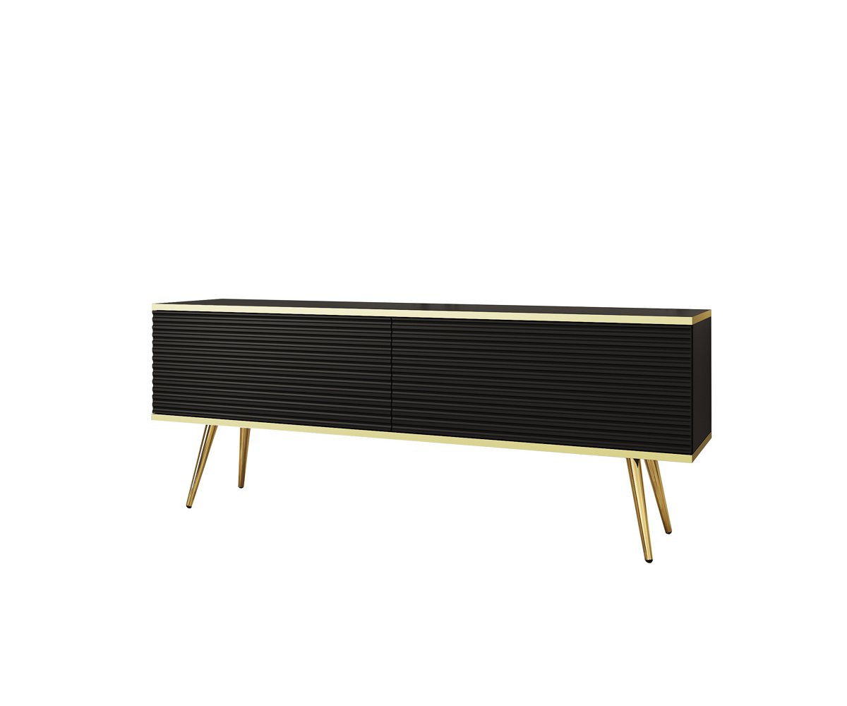 Тумба под ТВ Perfect Home Оро / Oro RTV135 MDF 2-дверная с золотыми ножками Черный