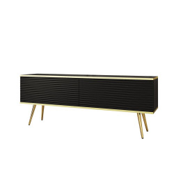 Тумба под ТВ Perfect Home Оро / Oro RTV135 MDF 2-дверная с золотыми ножками Черный