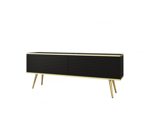 Тумба под ТВ Perfect Home Оро / Oro RTV135 MDF 2-дверная с золотыми ножками Черный