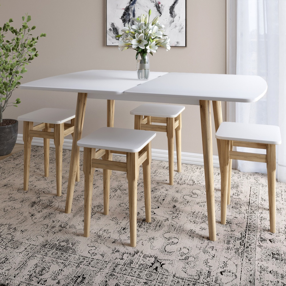 Деревянный раскладной обеденный стол Lion Майами-3 Нимфея Альба (белый) 90х60/90х120 (LION-041272) ТОП