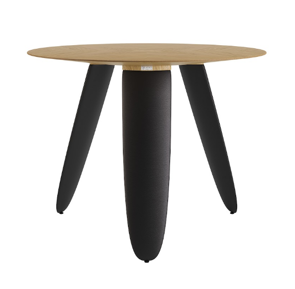 Стол обеденный LVK- Rino диаметр 100 дуб маркетри/ кожа черный