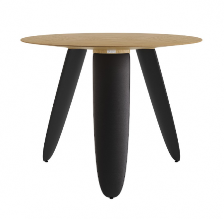 Стол обеденный LVK- Rino диаметр 100 дуб маркетри/ кожа черный