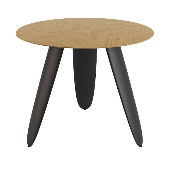 Стол обеденный LVK- Rino диаметр 100 дуб маркетри/ кожа черный