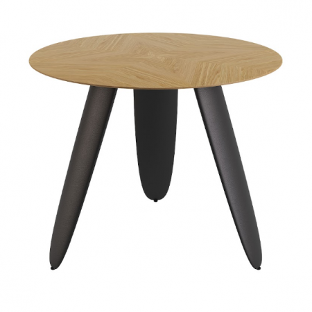 Стол обеденный LVK- Rino диаметр 100 дуб маркетри/ кожа черный