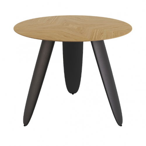 Стол обеденный LVK- Rino диаметр 100 дуб маркетри/ кожа черный