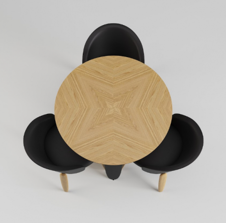 Стол обеденный LVK- Rino диаметр 100 дуб маркетри/ кожа черный