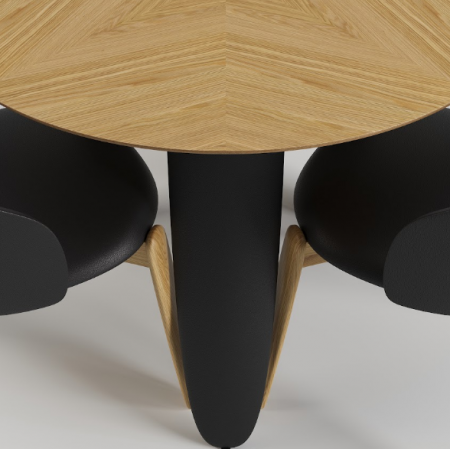 Стол обеденный LVK- Rino диаметр 100 дуб маркетри/ кожа черный