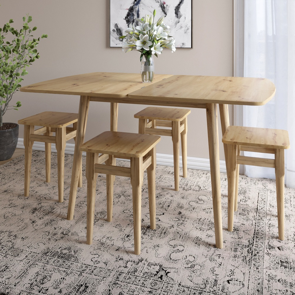 Деревянный раскладной обеденный стол  LION- Майами-3 Дуб артизан 90х60/90х120 (LION-041267) ТОП