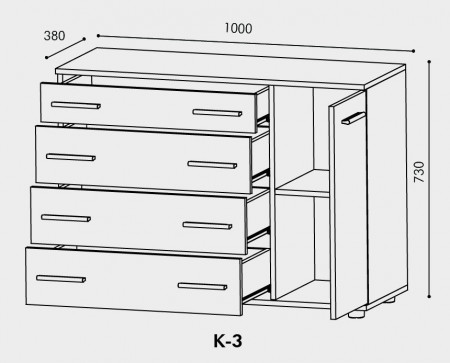 Комод для спальни EVR- К-3 венге темный