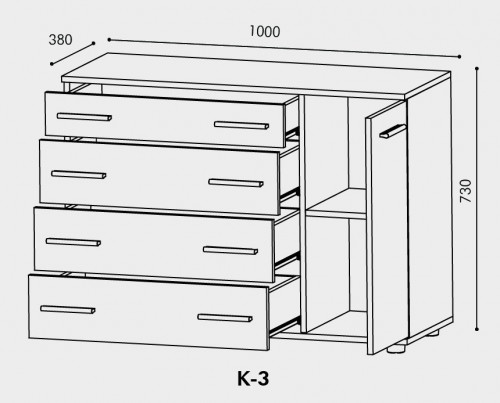 Комод для спальни EVR- К-3 (телескопы) венге темный