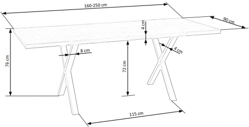 Стол деревянный раскладной PL- Halmar APEX (160/250) натуральный шпон