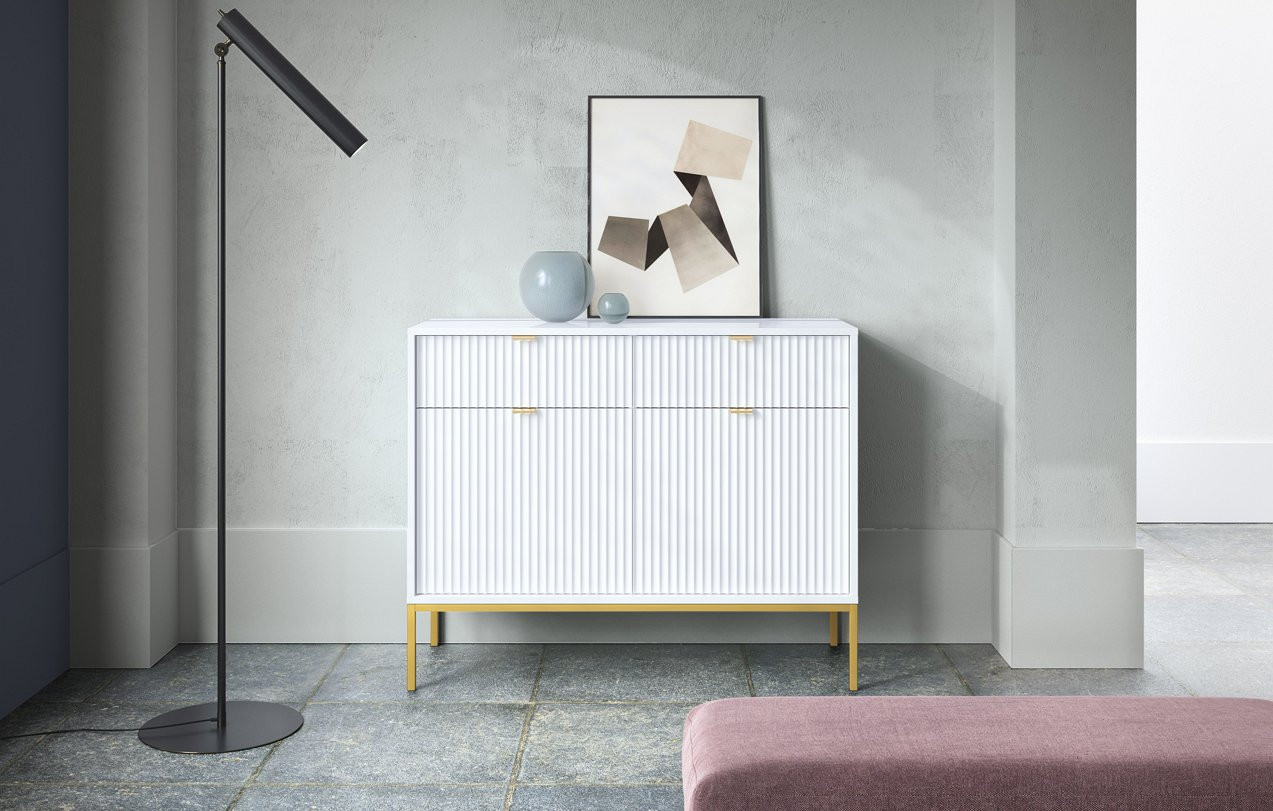 Комод Perfect Home Новая/Nova 2-дверный с 2 ​​ящиками с золотыми ножками KSZ104 Белый