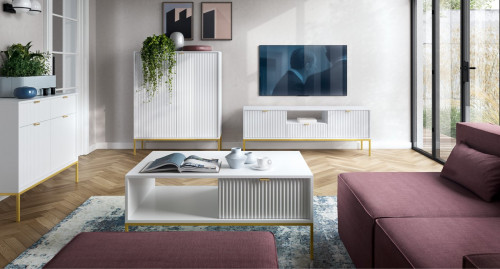 Комод Perfect Home Новая/Nova 2-дверный с 2 ​​ящиками с золотыми ножками KSZ104 Белый