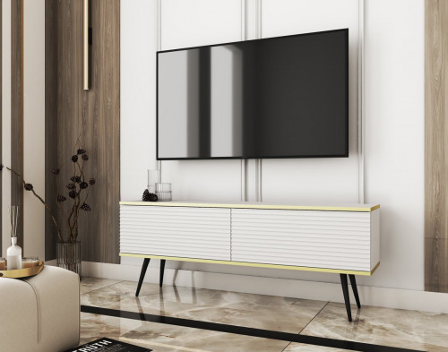 Тумба под ТВ Perfect Home Оро / Oro RTV135 MDF 2-дверная с черными ножками Белый