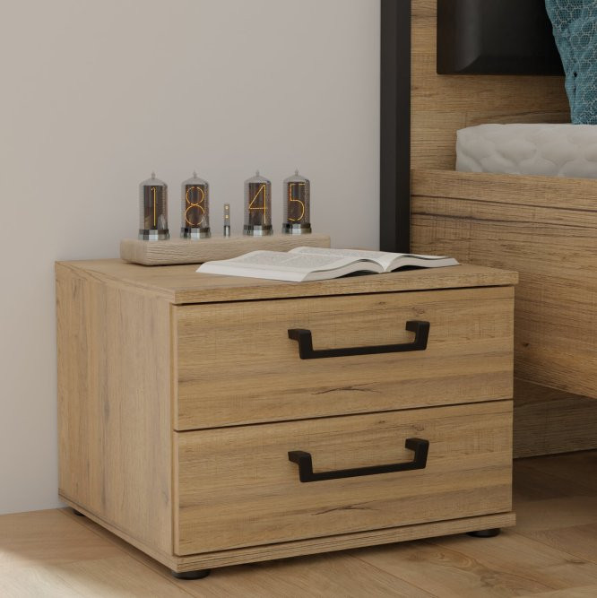 Тумба прикроватная Forte Oriental tree HUDK011 (дуб бартекс/черный)