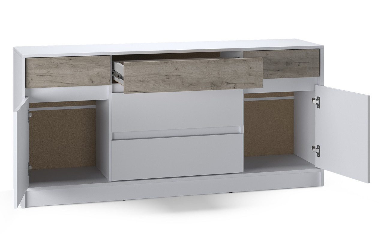 Большой комод EVR- Стайл-1600 белый + фасад крафт серый