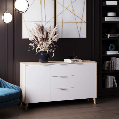 Комод с ящиками и тумбами 80х139х40 см KOD- КМ-14 Хюгге (белый фасад)