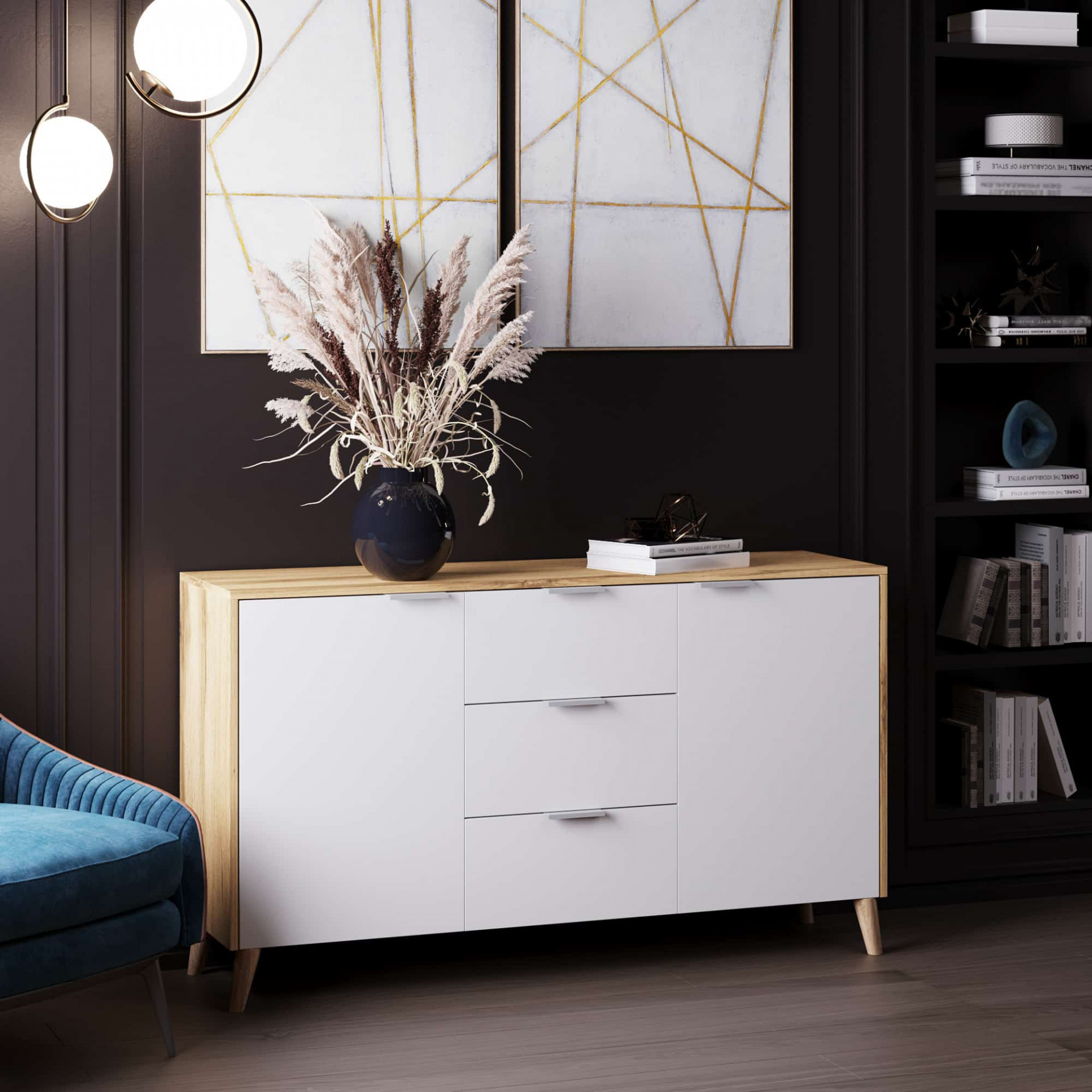 Комод с ящиками и тумбами 80х139х40 см KOD- КМ-14 Хюгге (белый фасад)